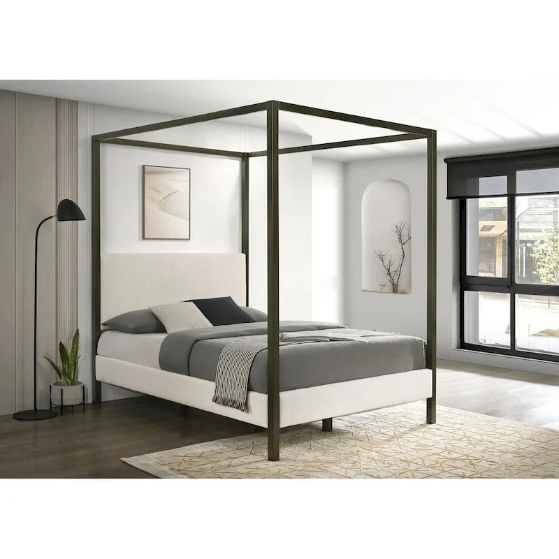 Mellie Vanilla Upholstered Canopy Bed