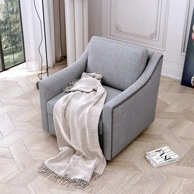 Fauteuil pivotant moderne en velours et lin