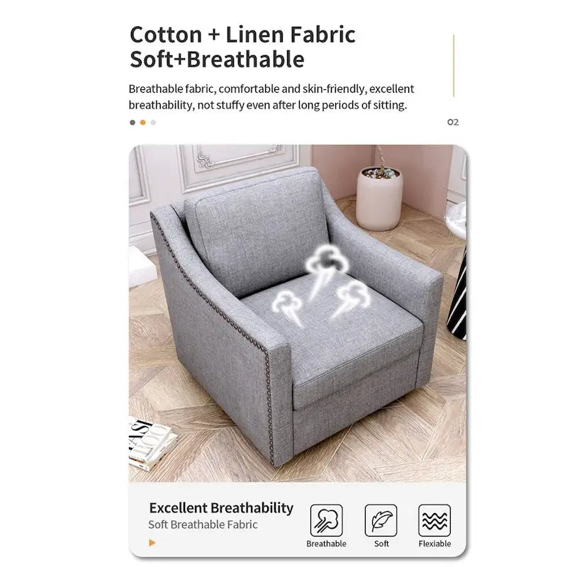 Fauteuil pivotant moderne en velours et lin