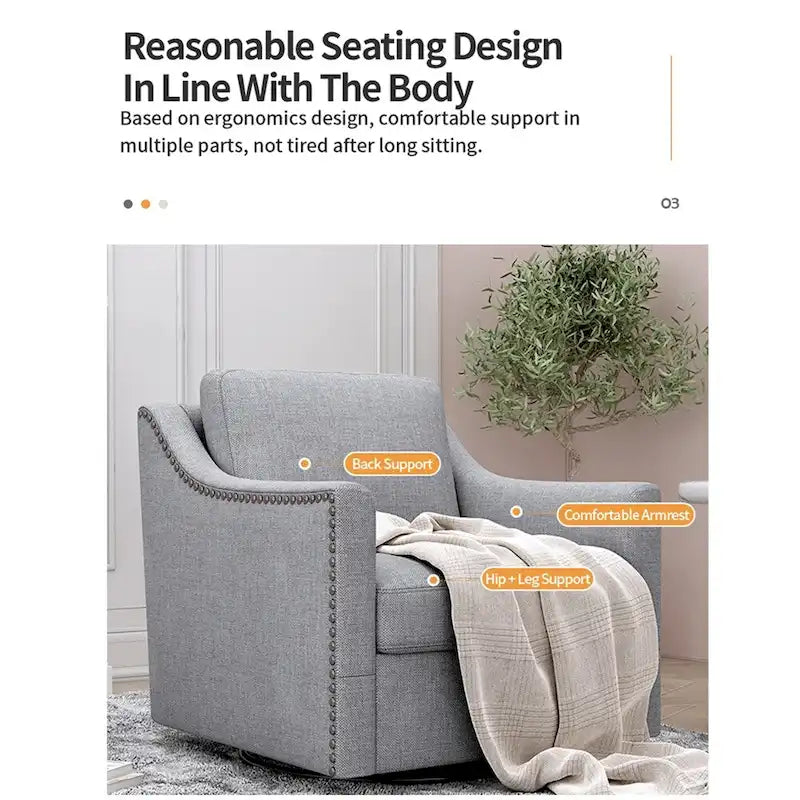 Fauteuil pivotant moderne en velours et lin