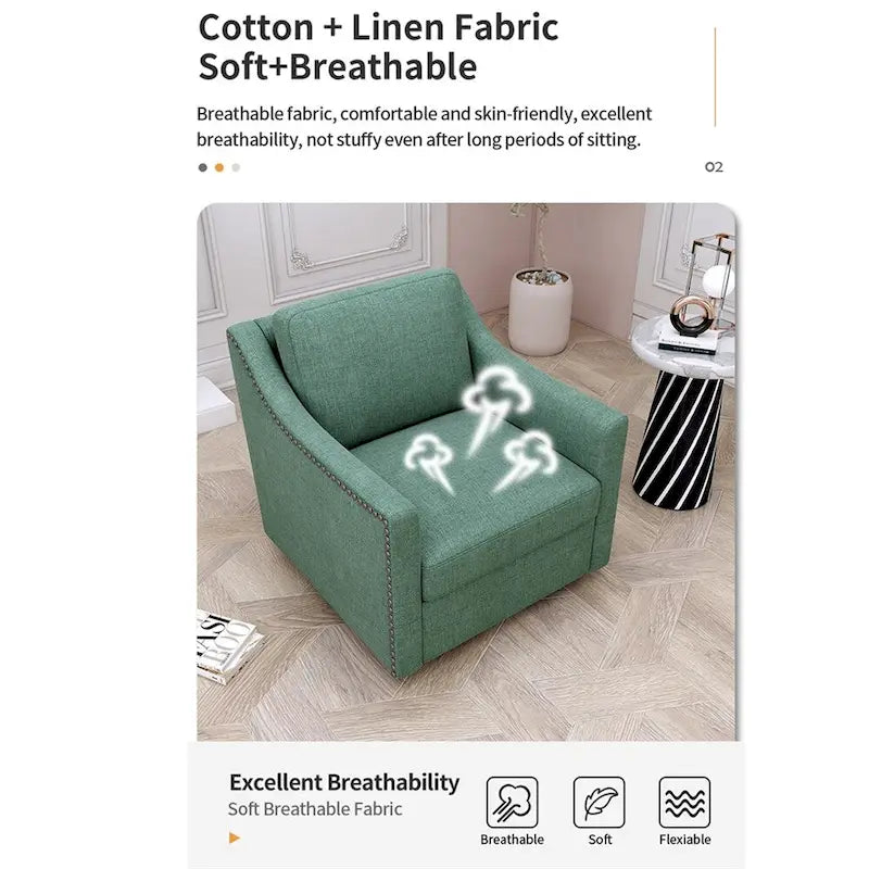 Fauteuil pivotant moderne en velours et lin