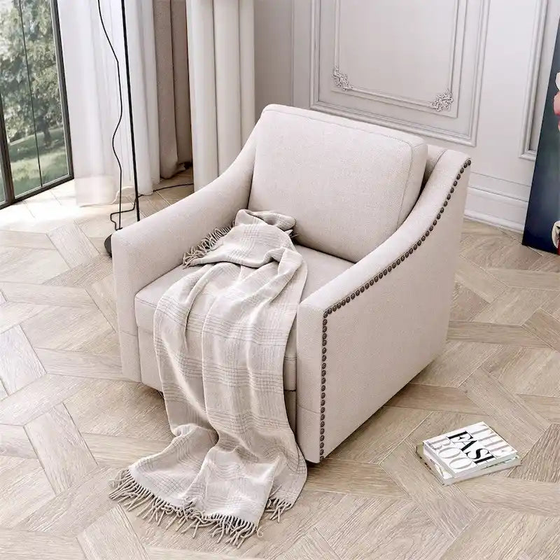 Fauteuil pivotant moderne en velours et lin