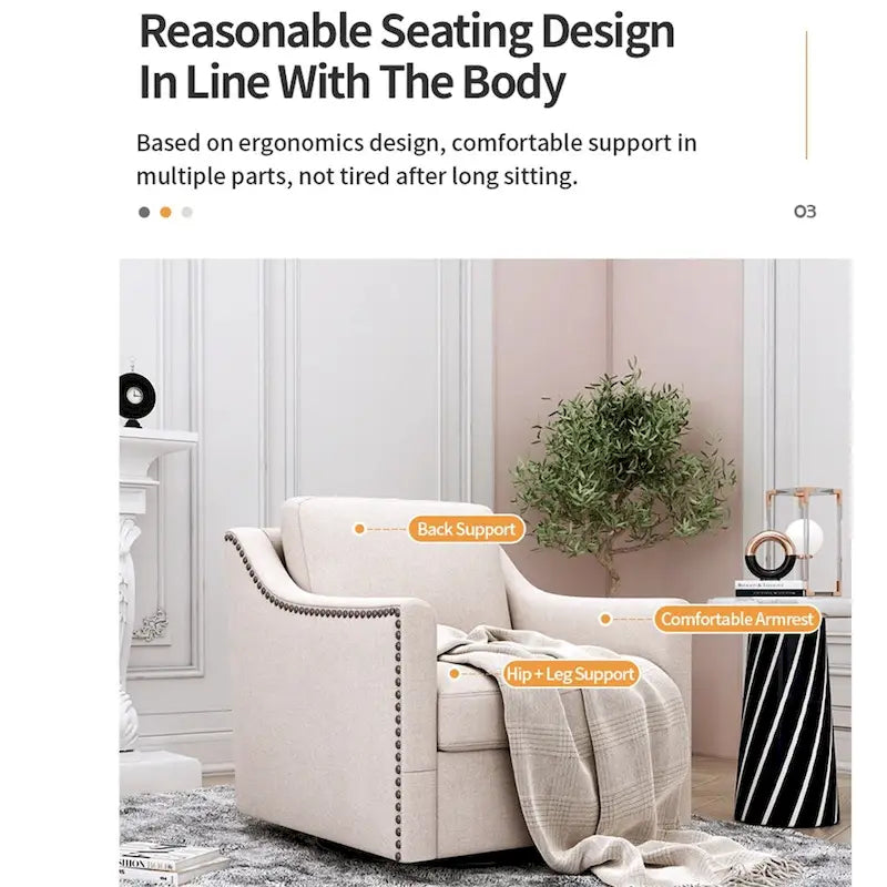 Fauteuil pivotant moderne en velours et lin