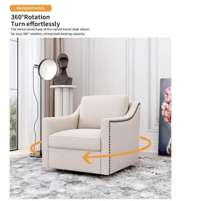 Fauteuil pivotant moderne en velours et lin