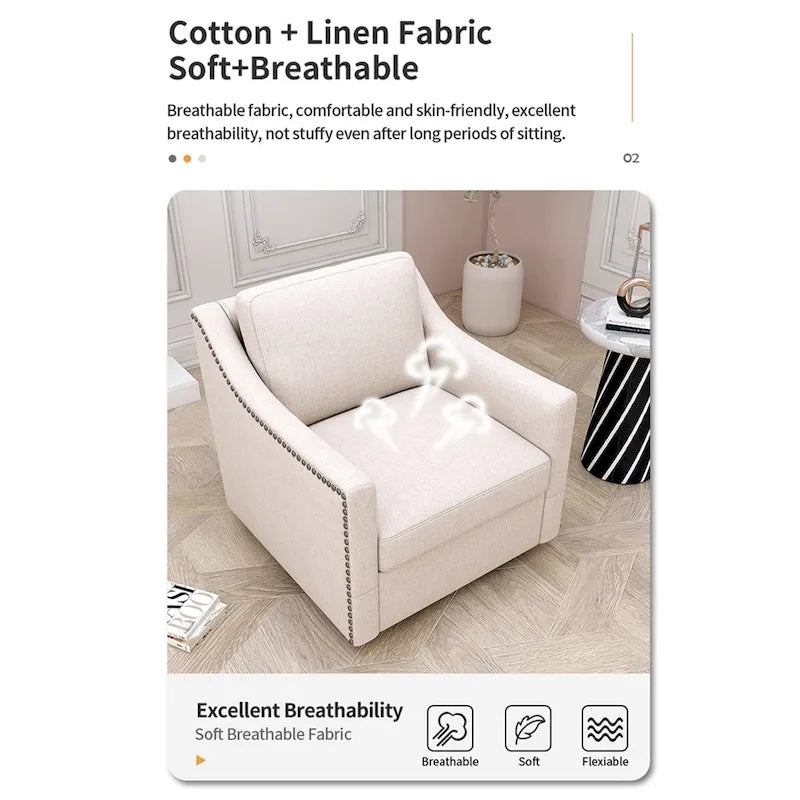Fauteuil pivotant moderne en velours et lin