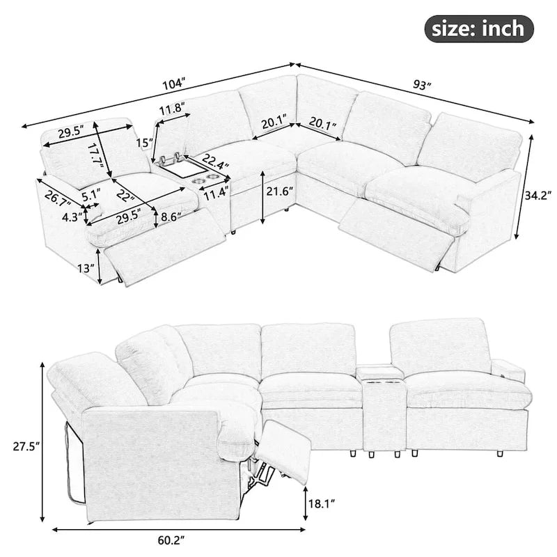 Canapé d'angle inclinable électrique