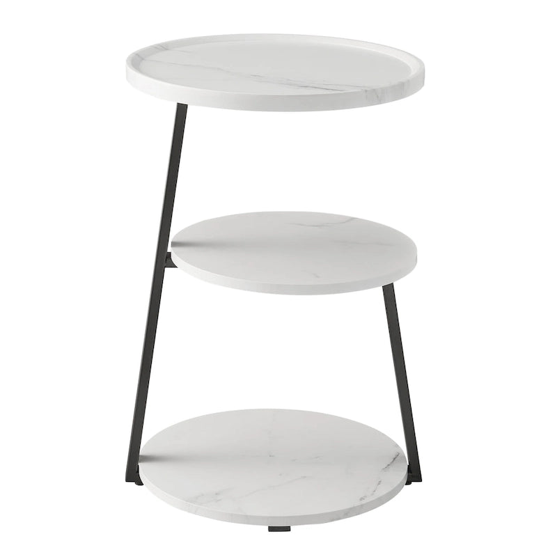 Table d'appoint ronde à 3 niveaux avec plateau à rebord surélevé et pieds asymétriques en métal de style moderne du milieu du siècle