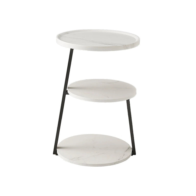 Table d'appoint ronde à 3 niveaux avec plateau à rebord surélevé et pieds asymétriques en métal de style moderne du milieu du siècle