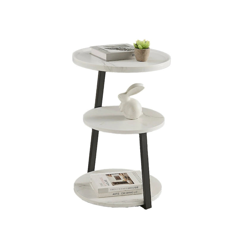 Table d'appoint ronde à 3 niveaux avec plateau à rebord surélevé et pieds asymétriques en métal de style moderne du milieu du siècle