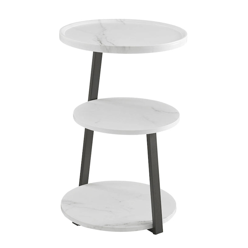 Table d'appoint ronde à 3 niveaux avec plateau à rebord surélevé et pieds asymétriques en métal de style moderne du milieu du siècle