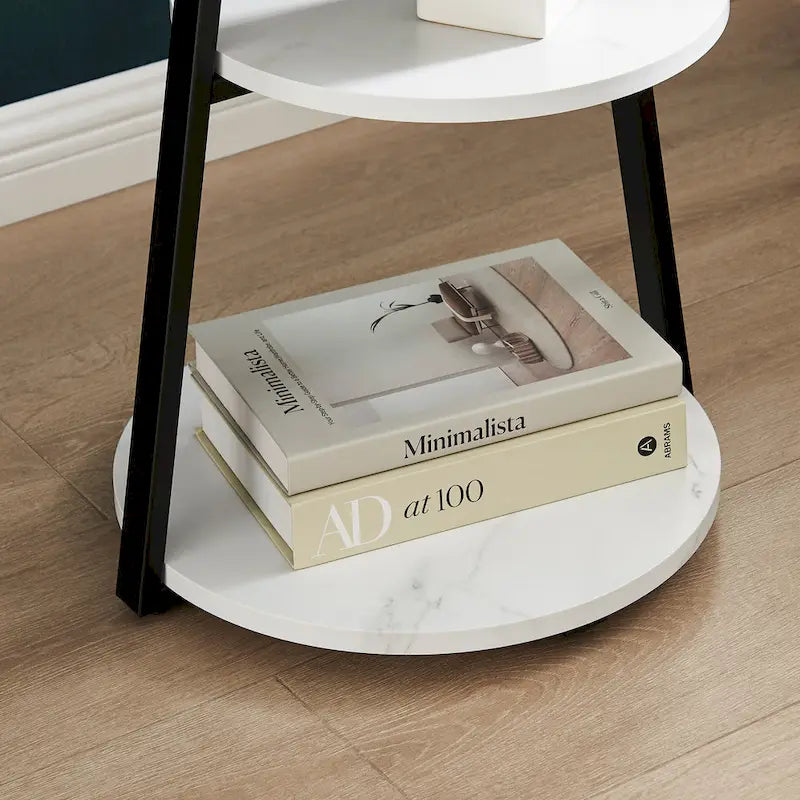 Table d'appoint ronde à 3 niveaux avec plateau à rebord surélevé et pieds asymétriques en métal de style moderne du milieu du siècle