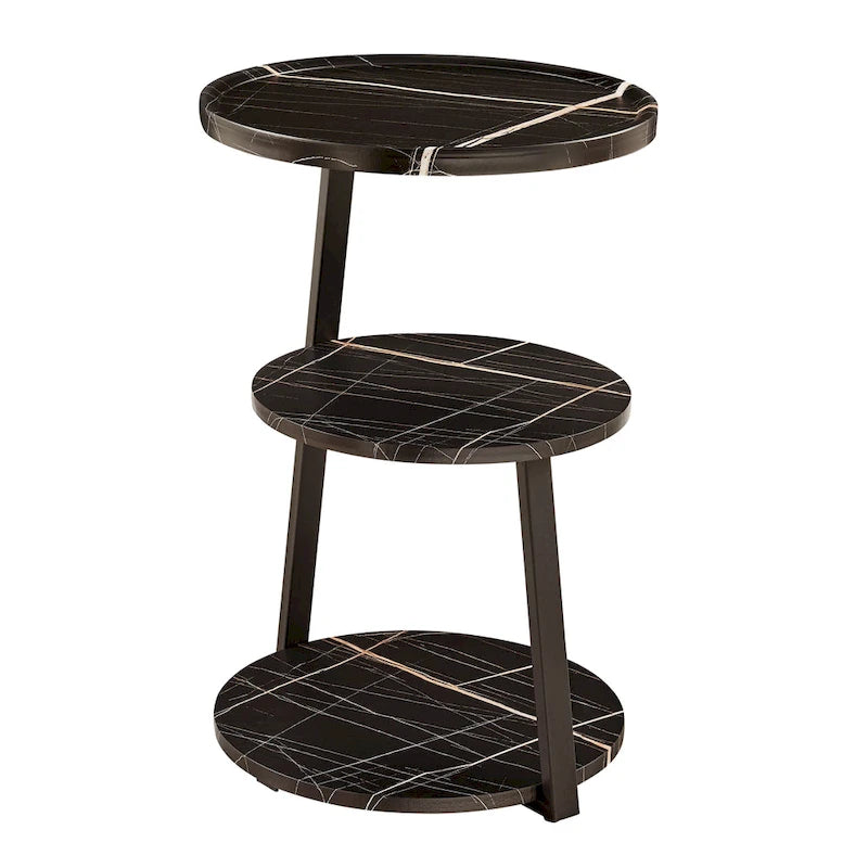 Table d'appoint ronde à 3 niveaux avec plateau à rebord surélevé et pieds asymétriques en métal de style moderne du milieu du siècle