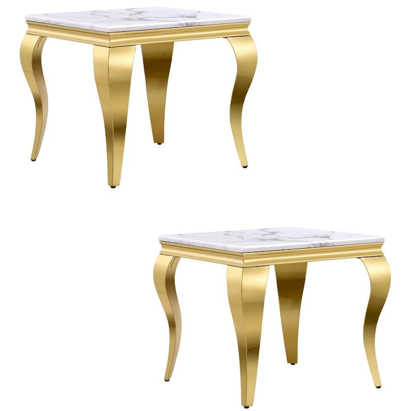 Table d'appoint ou de chevet blanche et dorée avec pieds cabriolets dorés polis