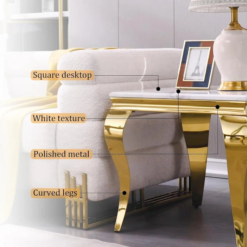 Table d'appoint ou de chevet blanche et dorée avec pieds cabriolets dorés polis