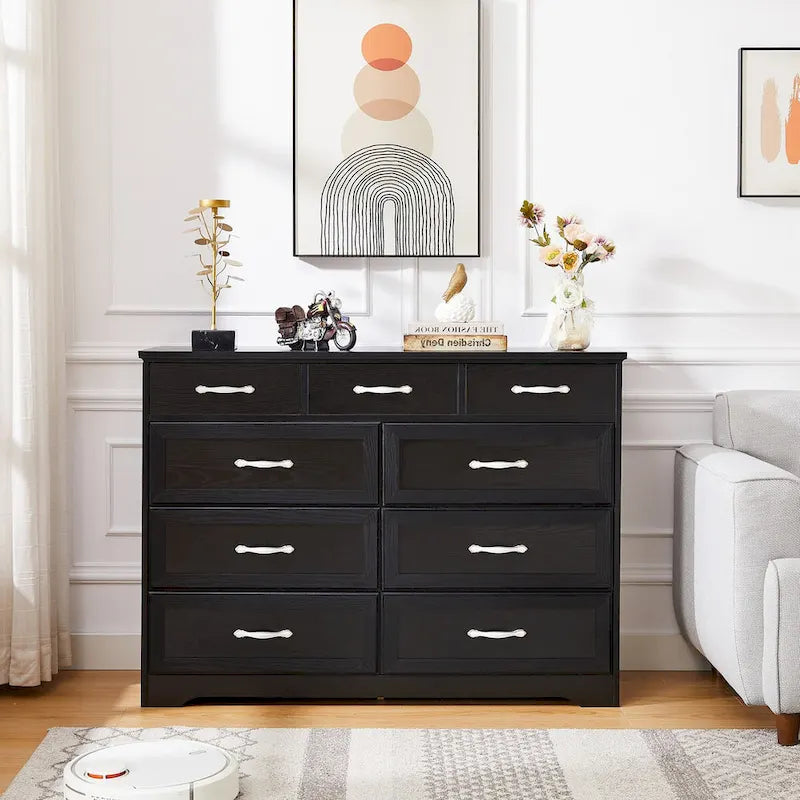 Commode longue à 9 tiroirs pour la chambre à coucher