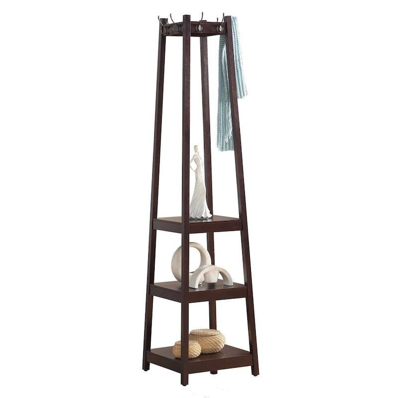 Porte-manteau en bois avec étagères de rangement à 3 niveaux