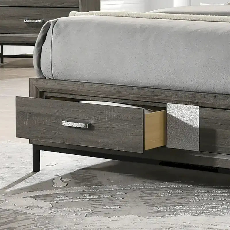 Lit plateforme moderne gris avec rangement