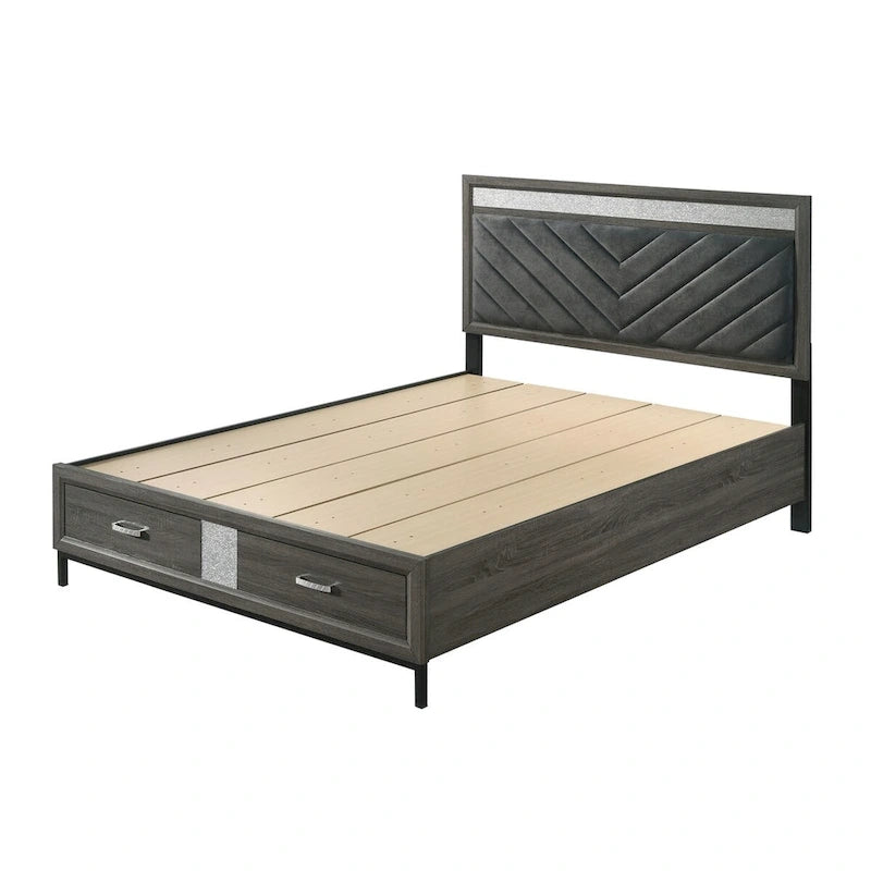 Lit plateforme moderne gris avec rangement