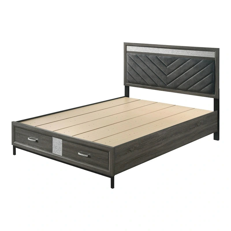 Lit plateforme moderne gris avec rangement