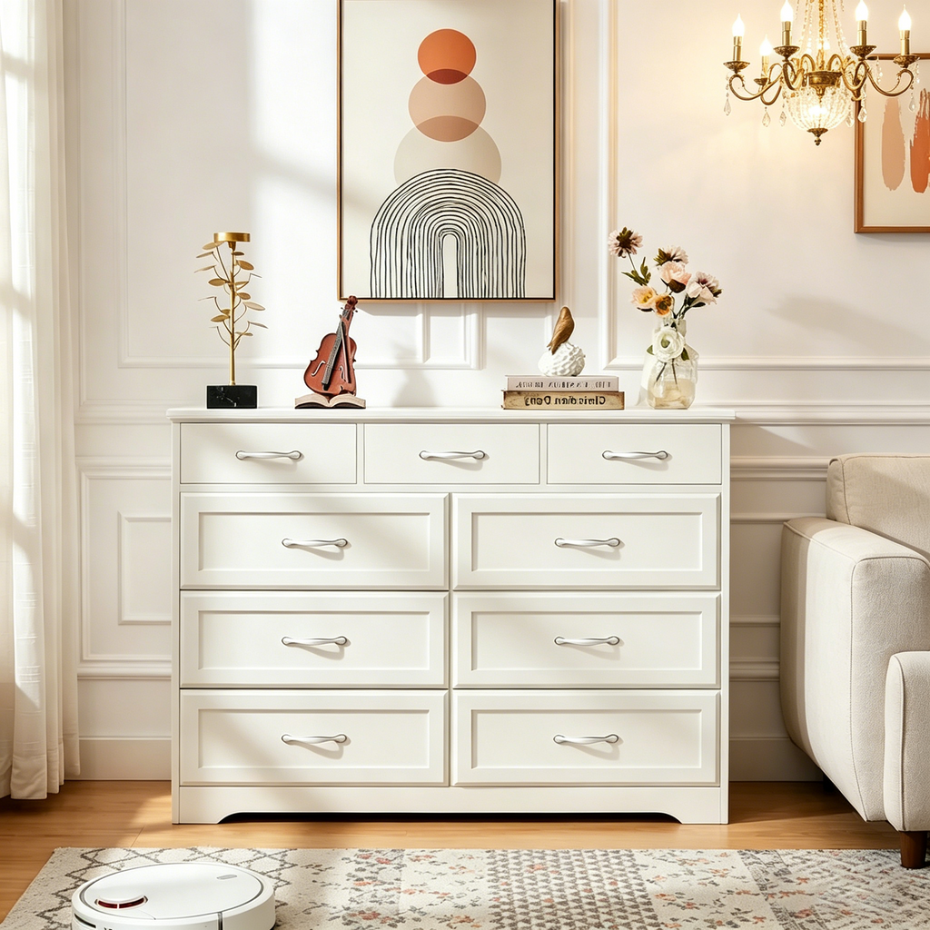 Commode longue à 9 tiroirs pour la chambre à coucher