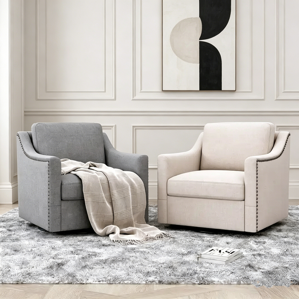 Fauteuil pivotant moderne en velours et lin